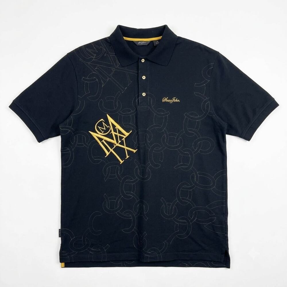 Sean John MCMLXIX Gold Embroidered Polo Shirt Black Vintage Y2K Mens XL